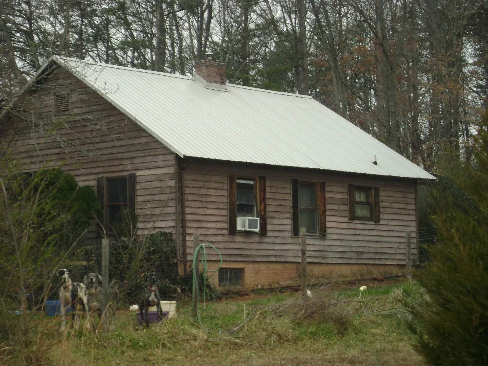 White metal roof on an old wood sided farmhouse, from a Asphalt Shingle Roof Repair job in San Fernando